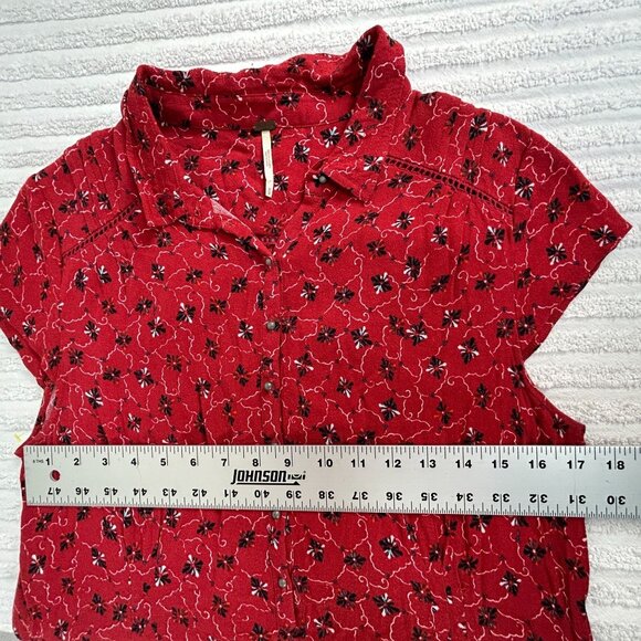 Free People Womens Debby Dot Romper Size Medium Red Floral Short Sleeve Casual - Picture 6 of 9